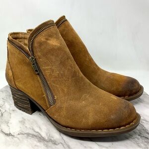 Born Montoro II Zip Edge Brown Distressed Suede Comfort Booties 9.5 Bohemian